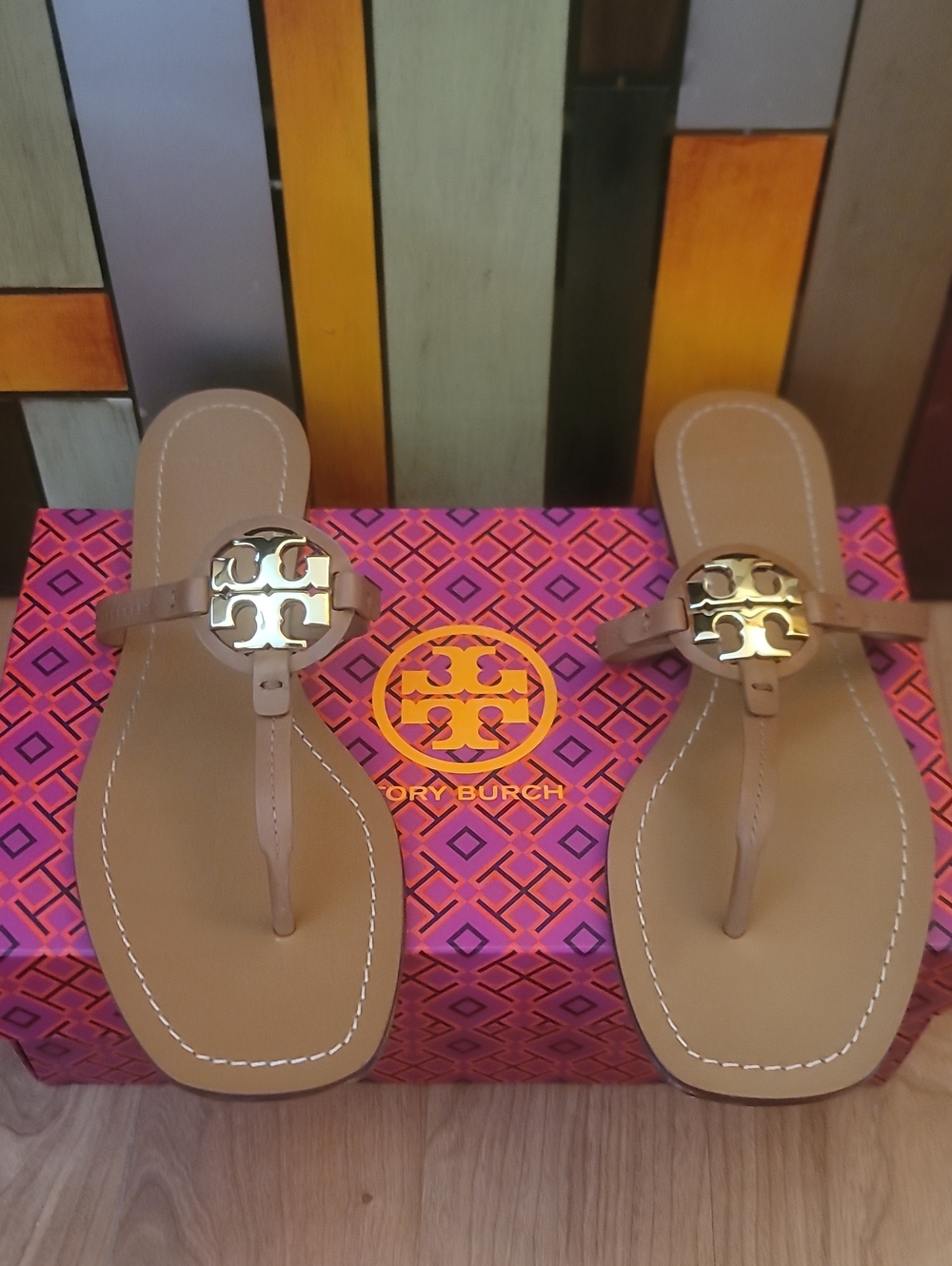 Tory Burch Vintage Vachetta Mini Miller Leather Thong Calf Leather With Box W9.5